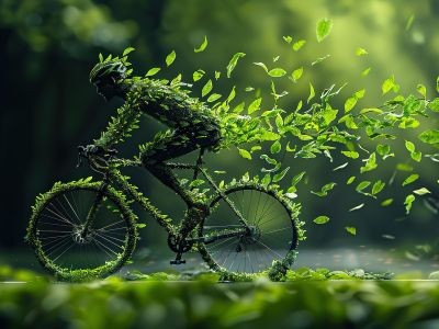 cycliste vélo en feuilles d'arbre