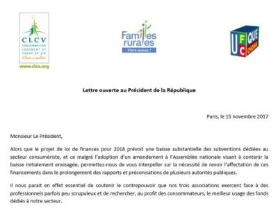 Baisse des subventions dédiées au secteur consumériste : lettre ouverte au président de la République