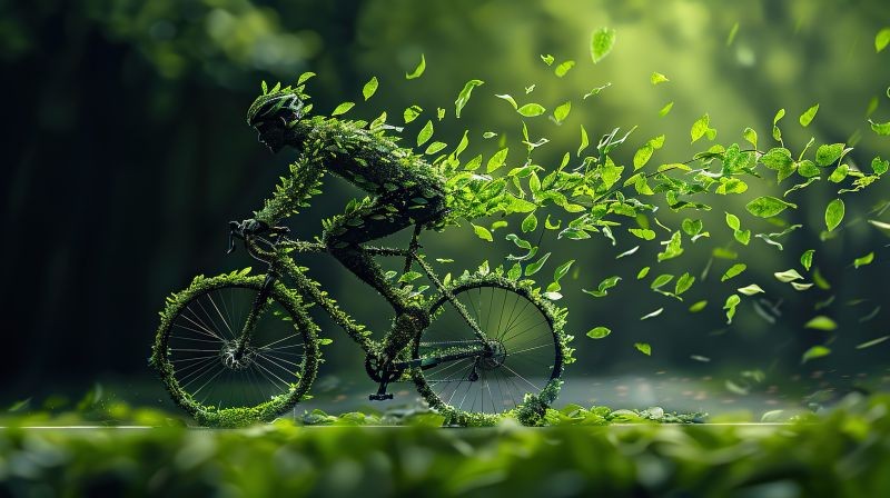 cycliste vélo en feuilles d'arbre